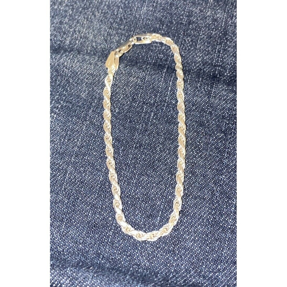 Vintage Italy 925 Sterling Silver Rope Chain Bracelet  Excellent Condition
